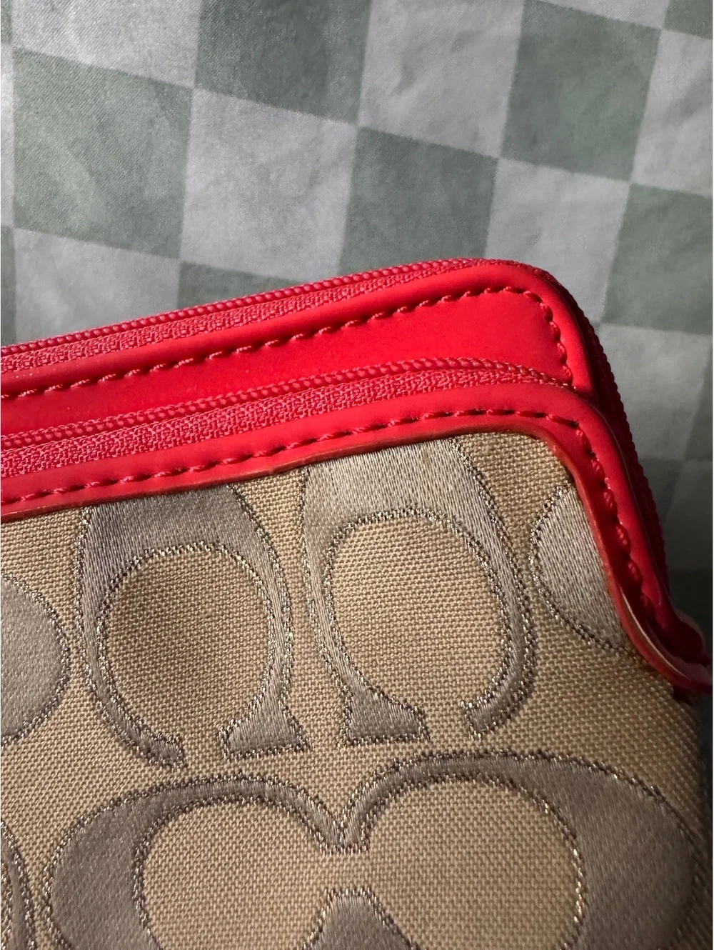 Coach Signature Canvas Wristlet with Pink Leather Trim